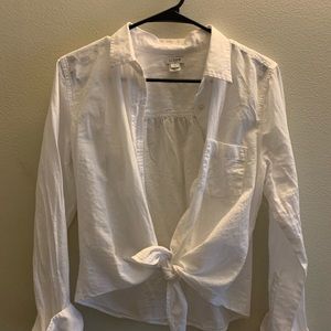 J Crew Linen White Button Down (tie front)